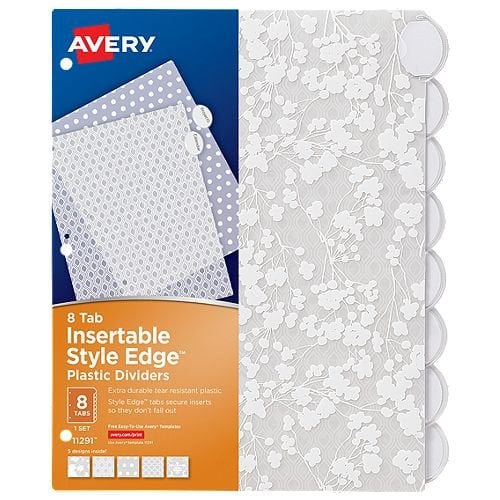 Avery Style Edge 8-Tab Frosted Plastic Insertable Dividers (Assorted Fashion Designs) 1 set - 11291 - Clearance Sale