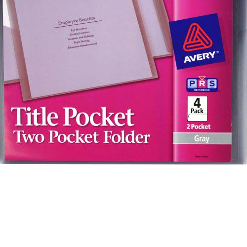Avery Title Pocket Folder Gray (4pk) - 47816