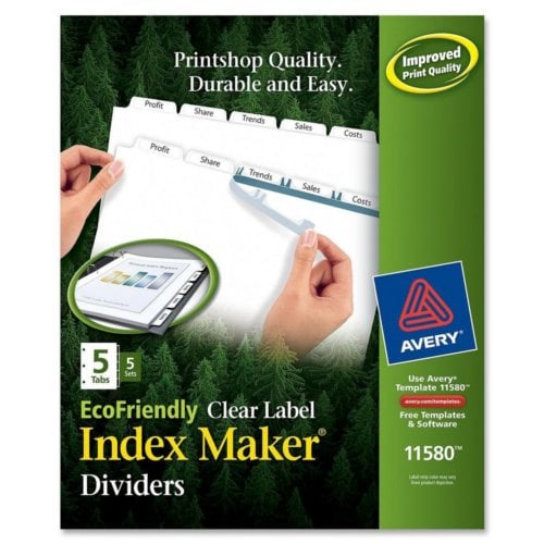 Avery White 5-Tab Index Maker EcoFriendly Clear Label Dividers 5 sets - 11580