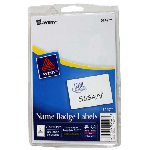 Avery White Name Badge Label 2-11/32" x 3-3/8" 100pk - 5147