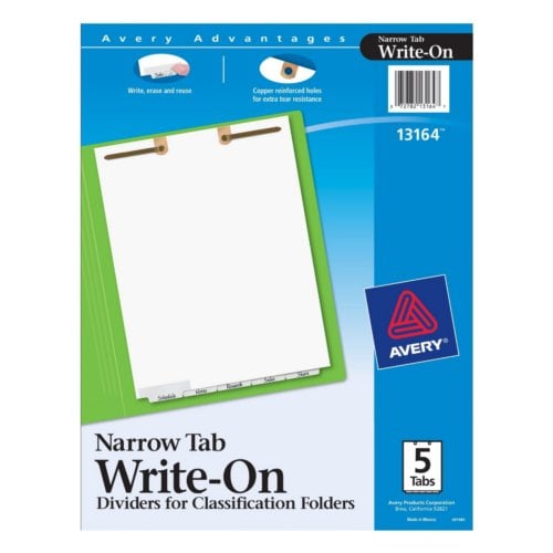 Avery White Narrow Bottom 5-Tab Write-On Dividers for Classification Folders 1 set - 13164