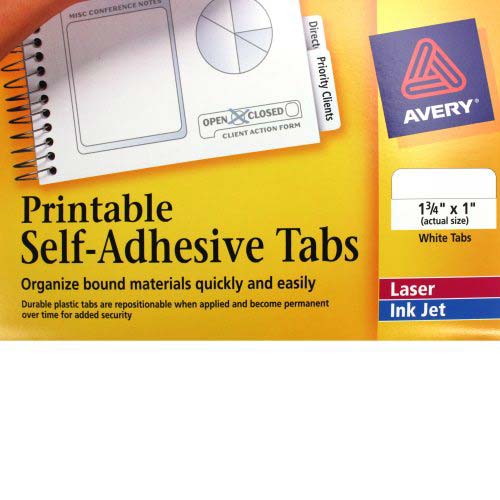 Avery White Printable Repositional Plastic Tabs 1pk 80pk - 16282