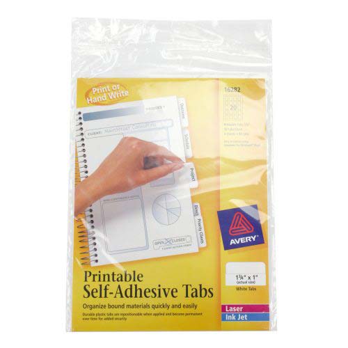 Avery White Printable Repositional Plastic Tabs 1pk 80pk - 16282