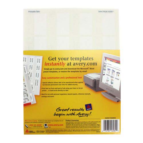Avery White Printable Repositional Plastic Tabs 1pk 80pk - 16282