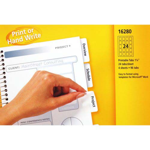 Avery White Printable Repositional Plastic Tabs (96/pk [Minimum Order Requirement: 26 Packs) - 16280 - Clearance Sale