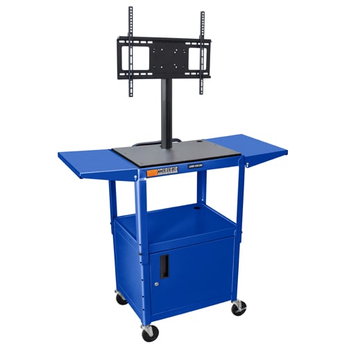 Luxor Blue Adjustable Height Audio/Visual Cart with Cabinet, LCD Mount and Shelves