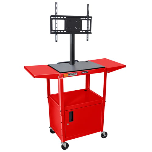 Luxor Red Adjustable Height Audio/Visual Cart with Cabinet, LCD Mount and Shelves