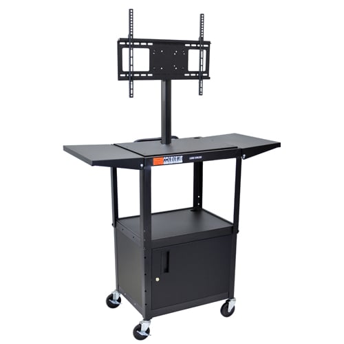 Luxor Black Adjustable Height Audio/Visual Cart with Cabinet, LCD Mount and Shelves