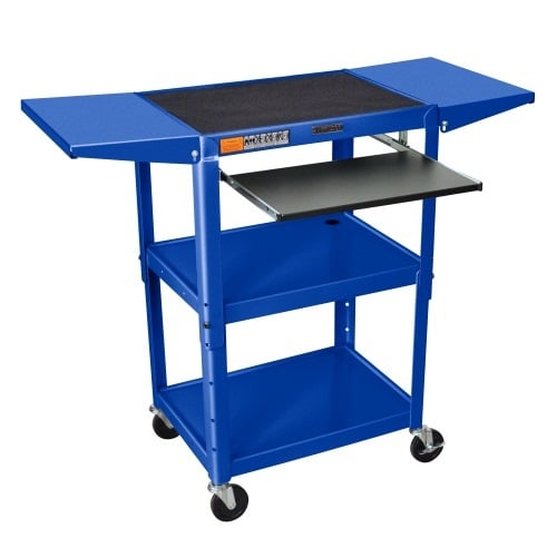 Luxor Adjustable Height Metal Cart with Keyboard Tray and Drop Leaf Shelves