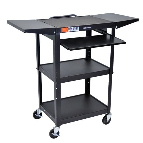 Luxor Adjustable Height Metal Cart with Keyboard Tray and Drop Leaf Shelves