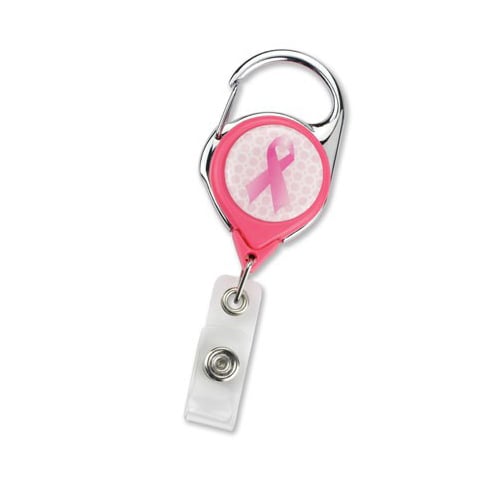 Awareness Ribbon Pink Carabiner Badge Reel with Clear Vinyl Strap - 25pk