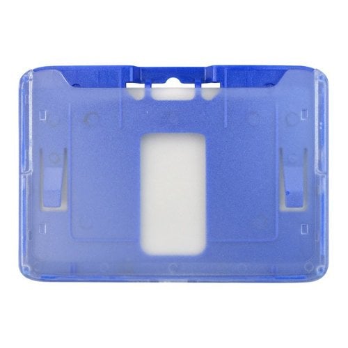 B-Holder Metallic Blue 1-Card Rigid Plastic Horizontal ID Badge Holder - 50pk
