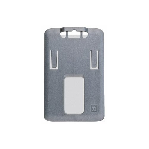 B-Holder Metallic Gray 1-Card Rigid Plastic Vertical ID Badge Holder - 50pk