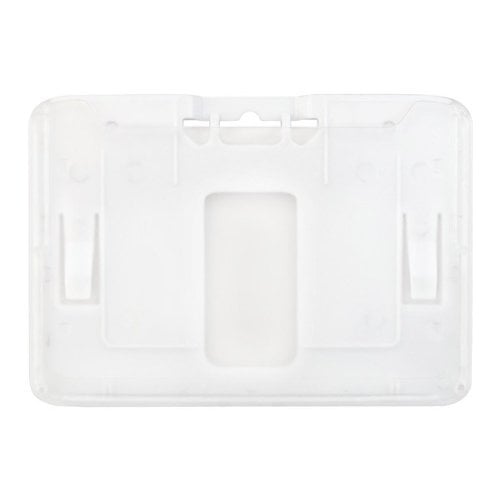 B-Holder Metallic White 1-Card Rigid Plastic Horizontal ID Badge Holder - 50pk