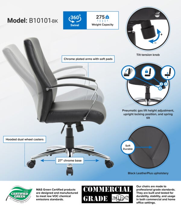 Boss LeatherPlus Executive Office Chair - B10101-BK