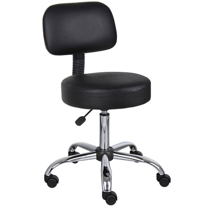 Boss Black Adjustable Antimicrobial Rolling Stool w/ Back Cushion - B245-BK