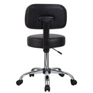 Boss Black Adjustable Antimicrobial Rolling Stool w/ Back Cushion - B245-BK