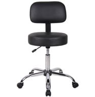 Boss Black Adjustable Antimicrobial Rolling Stool w/ Back Cushion - B245-BK