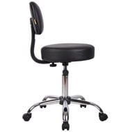 Boss Black Adjustable Antimicrobial Rolling Stool w/ Back Cushion - B245-BK