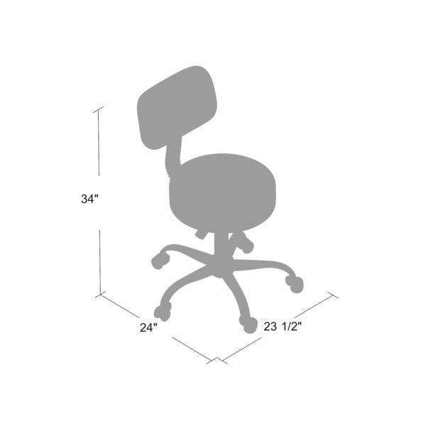 Boss Black Adjustable Antimicrobial Rolling Stool w/ Back Cushion - B245-BK