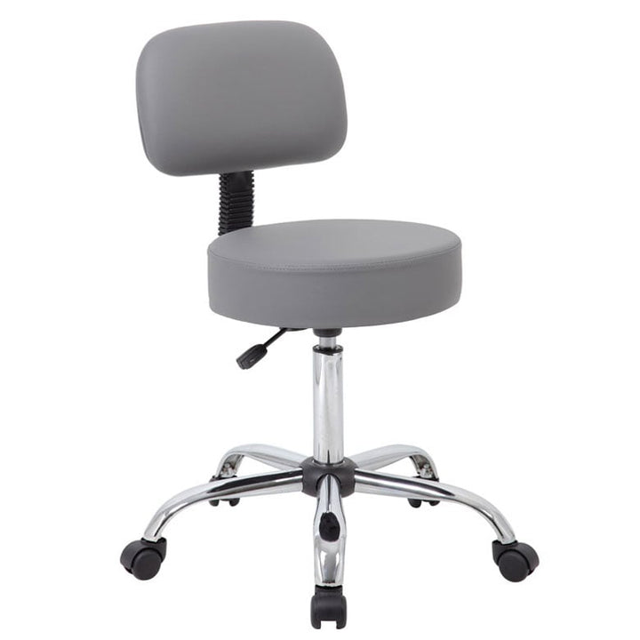 Boss Gray Adjustable Antimicrobial Rolling Stool w/ Back Cushion - B245-GY