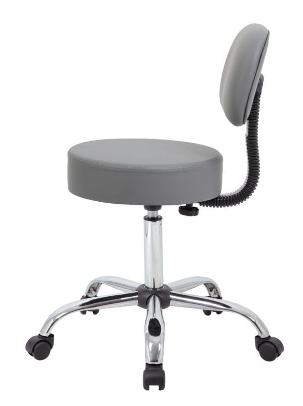 Boss Gray Adjustable Antimicrobial Rolling Stool w/ Back Cushion - B245-GY