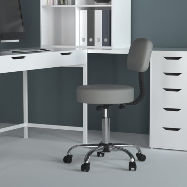 Boss Gray Adjustable Antimicrobial Rolling Stool w/ Back Cushion - B245-GY