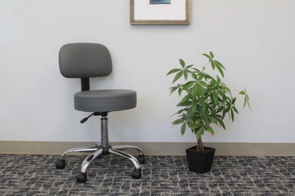 Boss Gray Adjustable Antimicrobial Rolling Stool w/ Back Cushion - B245-GY