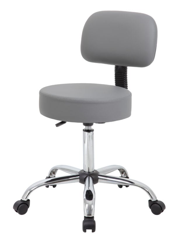 Boss Gray Adjustable Antimicrobial Rolling Stool w/ Back Cushion - B245-GY
