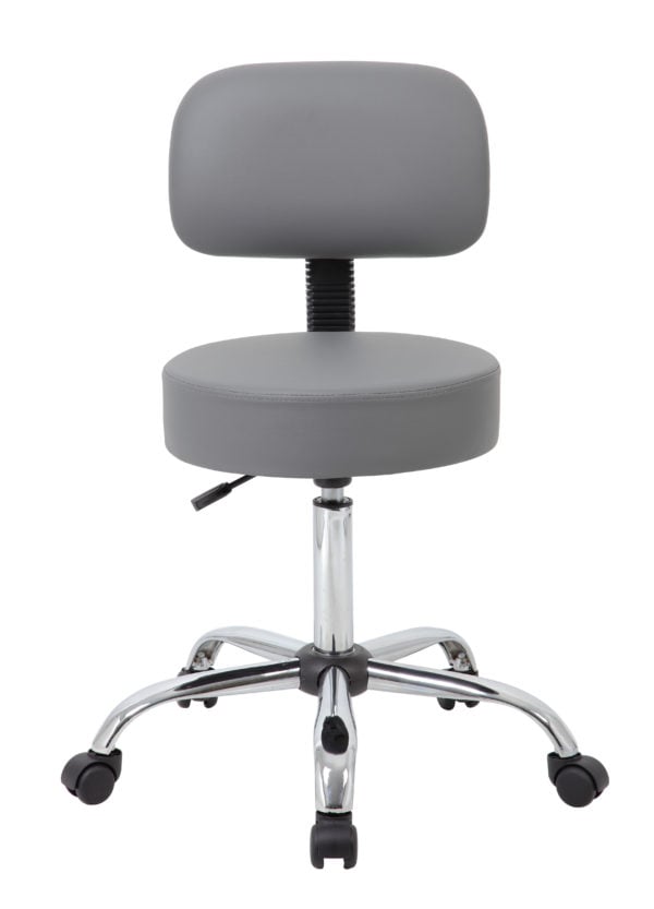 Boss Gray Adjustable Antimicrobial Rolling Stool w/ Back Cushion - B245-GY