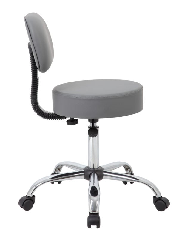 Boss Gray Adjustable Antimicrobial Rolling Stool w/ Back Cushion - B245-GY