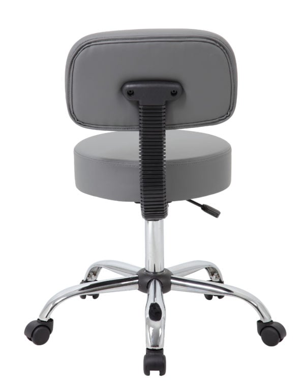 Boss Gray Adjustable Antimicrobial Rolling Stool w/ Back Cushion - B245-GY