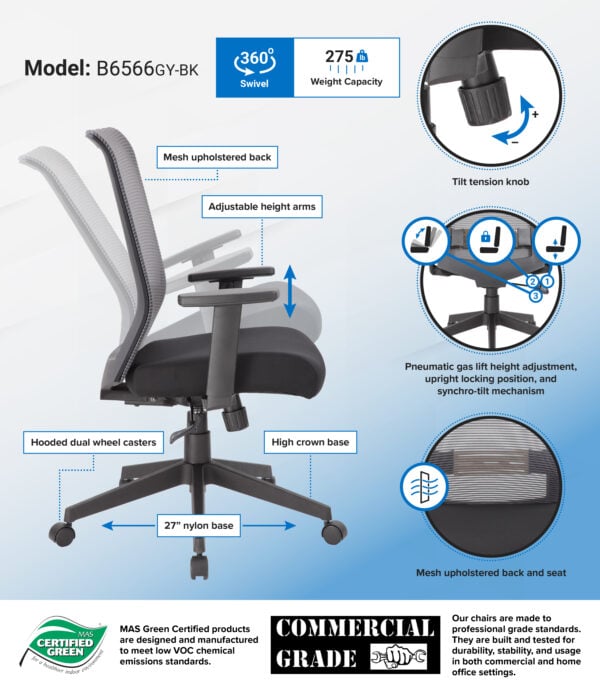 Boss Tilt Office Chair - B6566GY-BK
