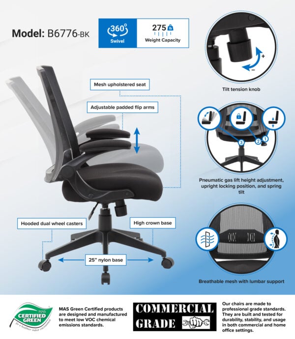 Boss Flip-Arm Office Chair - B6776-BK