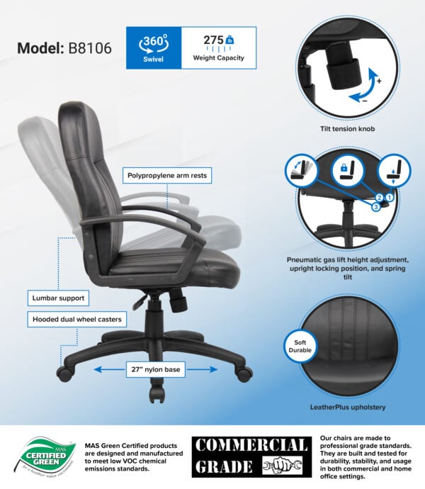Boss LeatherPlus Ergonomic Office Chair - B8106