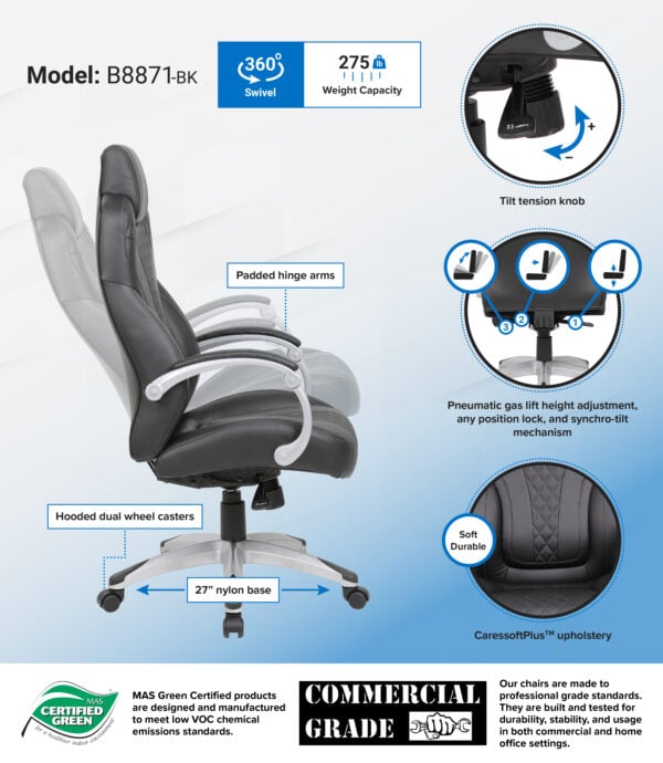 Boss Executive Hinged Arm Office Chair - B8871-BK
