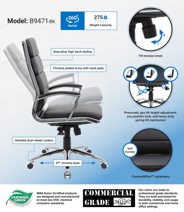 Boss Comfy Executive Chair with Chrome Finish - B9471-BK