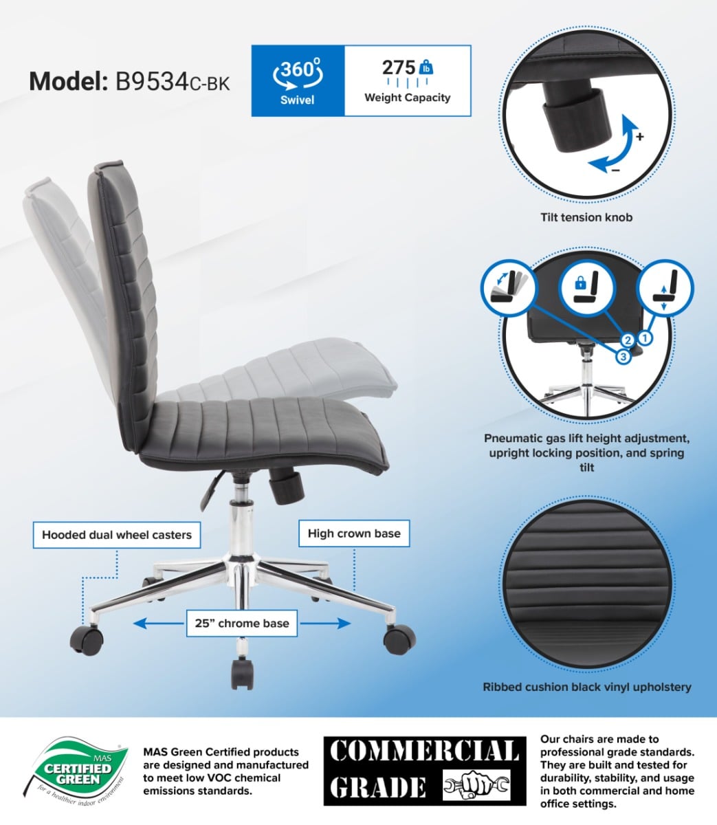 Boss Trendy Black Vinyl Task Chair - B9534C-BK
