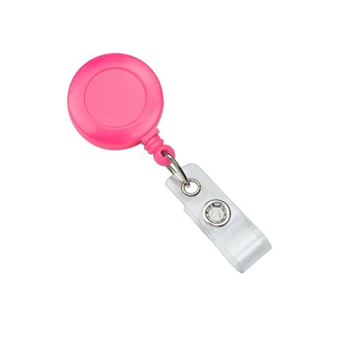 Neon Pink Badge Reel With Clear Vinyl Strap And Belt Clip - 25pk