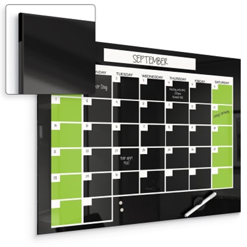 Balt 1.5' x 2' Black Magnetic Glass Dry-Erase Monthly Calendar Board