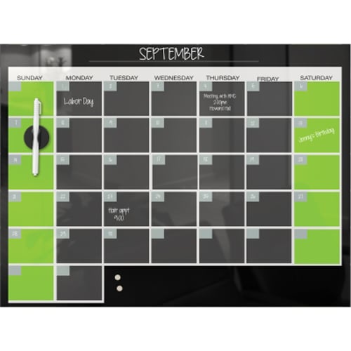 Balt 1.5' x 2' Black Magnetic Glass Dry-Erase Monthly Calendar Board