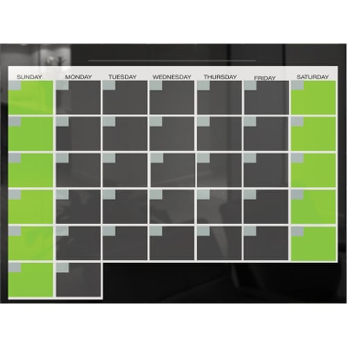 Balt 1.5' x 2' Black Magnetic Glass Dry-Erase Monthly Calendar Board