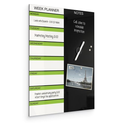 Balt 2' x 1.5' Black Magnetic Glass Dry-Erase Weekly Planner Board