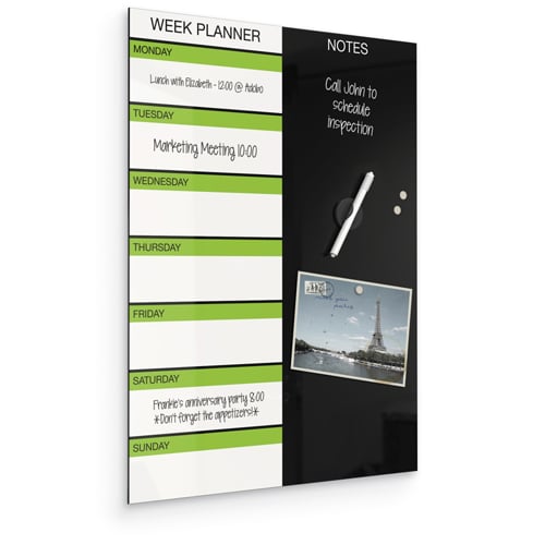 Balt 2' x 1.5' Black Magnetic Glass Dry-Erase Weekly Planner Board
