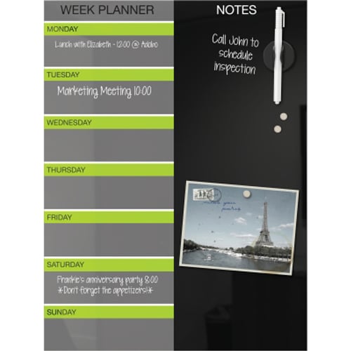 Balt 2' x 1.5' Black Magnetic Glass Dry-Erase Weekly Planner Board
