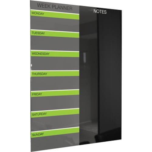 Balt 2' x 1.5' Black Magnetic Glass Dry-Erase Weekly Planner Board