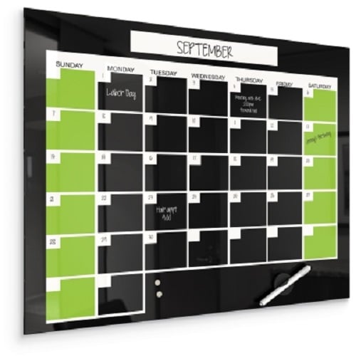 Balt 2' x 3' Black Magnetic Glass Dry-Erase Monthly Calendar Board