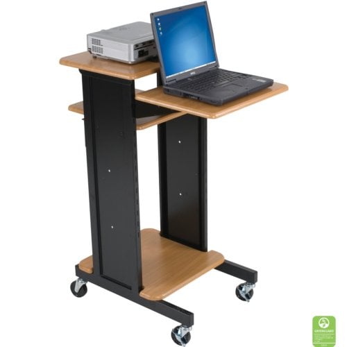 Balt 27519 Adjustable Audio Visual Presentation Cart - Teak Shelves