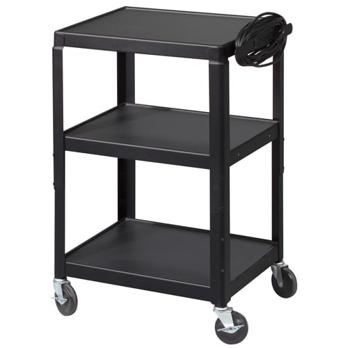 Balt 3-Shelf Black Steel Adjustable Utility AV Cart - 85892