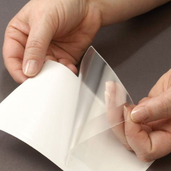 4-1/8" x 2-3/8" Business Card Crystal Clear Self-Adhesive Pockets (Top Load) - 100pk